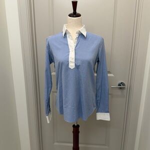 ANN MASHBURN - Light Blue Popover Shirt with White Collar - L